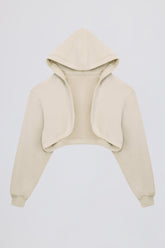 Brushed Jersey Hooded Cropped Shrug in Ecru